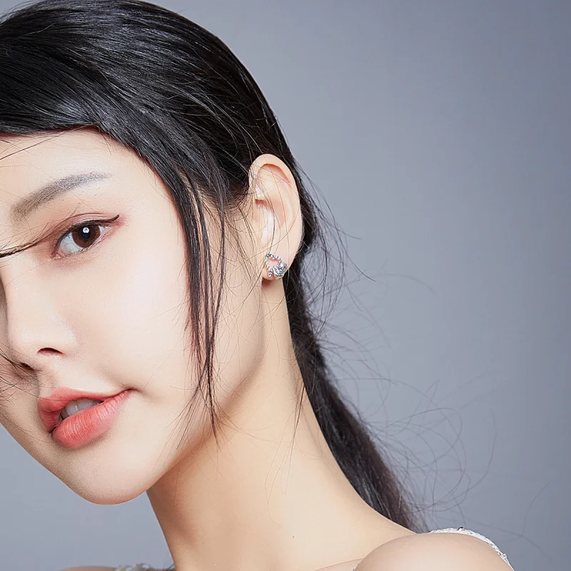 (image for) Pandora Style Silver Heart-Shaped Little Sloth Stud Earrings - SCE885 - View 5