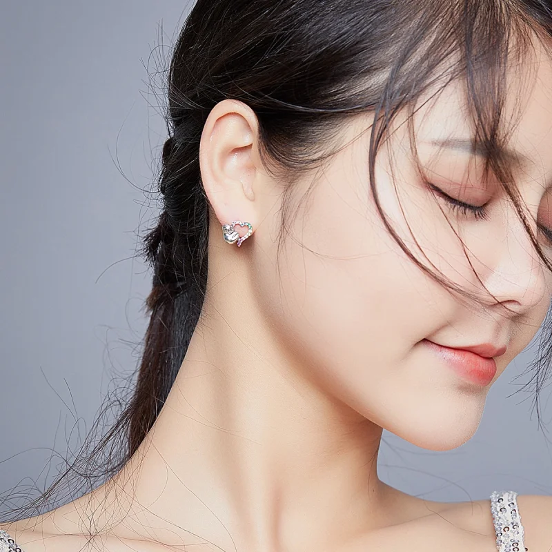 (image for) Pandora Style Silver Heart-Shaped Little Sloth Stud Earrings - SCE885 - View 6