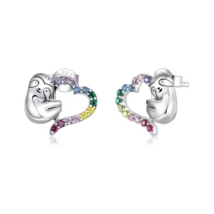 Pandora Style Silver Heart-Shaped Little Sloth Stud Earrings - SCE885 (image for) Pandora Style Silver Heart-Shaped Little Sloth Stud Earrings - SCE885