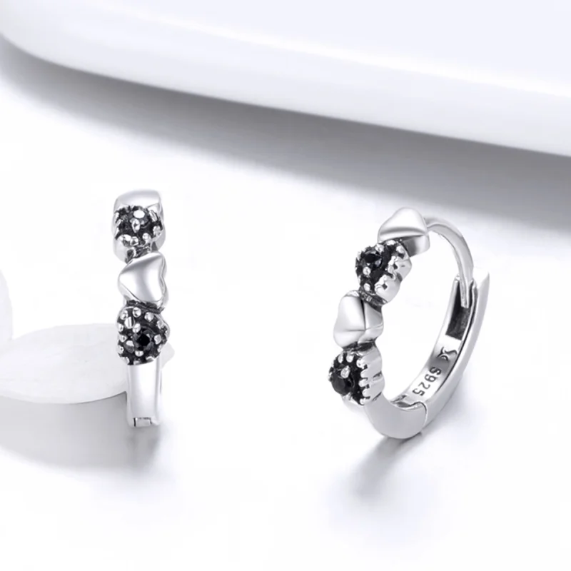 (image for) Pandora Style Silver Hearts Dating Hoop Earrings - SCE445 - View 4