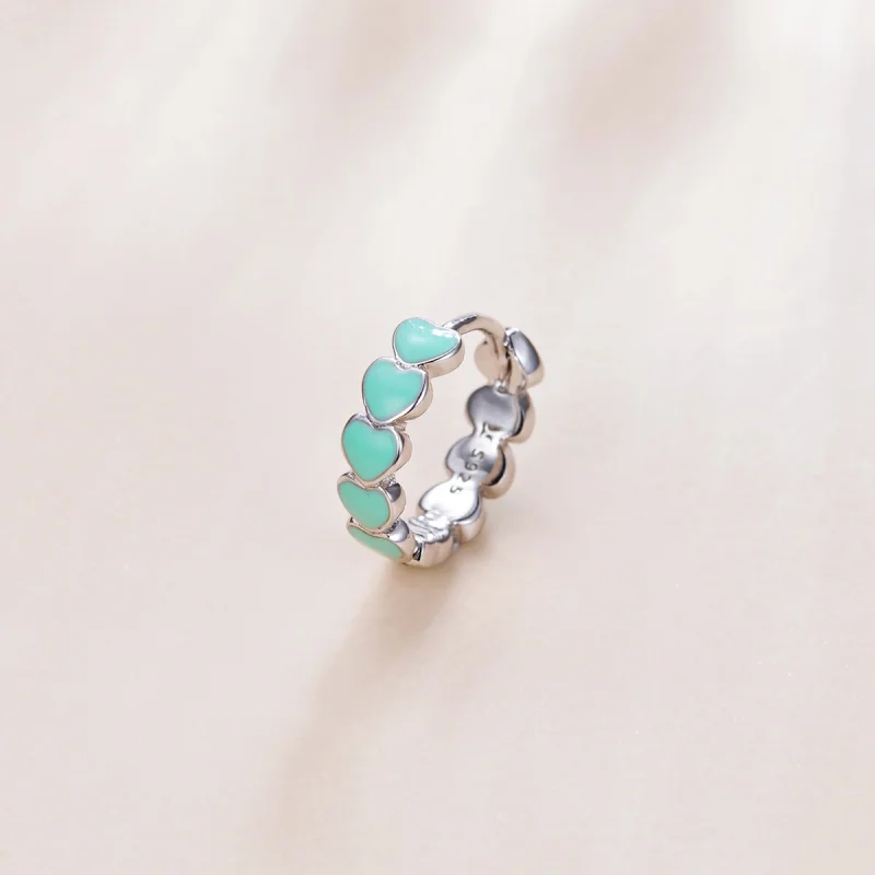 (image for) Pandora Style Silver Hearts Hoop Earrings - SCE1052-TQ - View 2