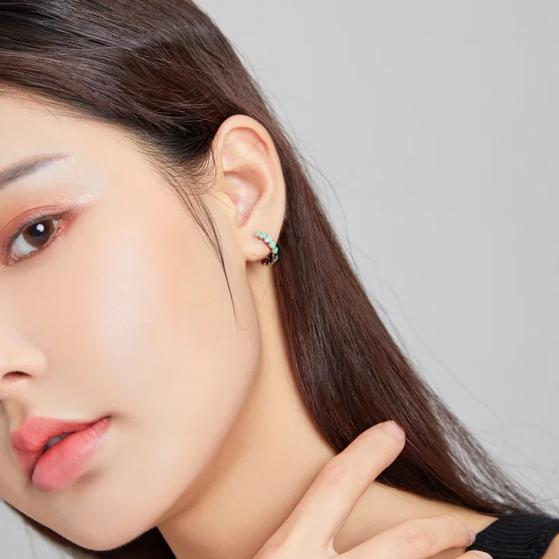 (image for) Pandora Style Silver Hearts Hoop Earrings - SCE1052-TQ - View 3