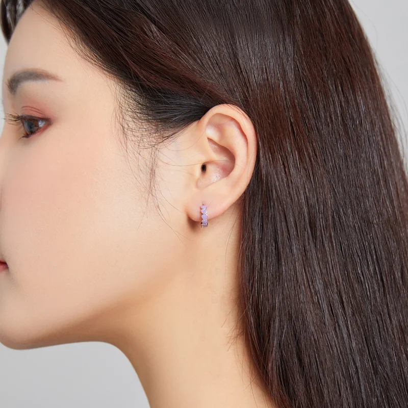 (image for) Pandora Style Silver Hearts Hoop Earrings - SCE1052-VT - View 3