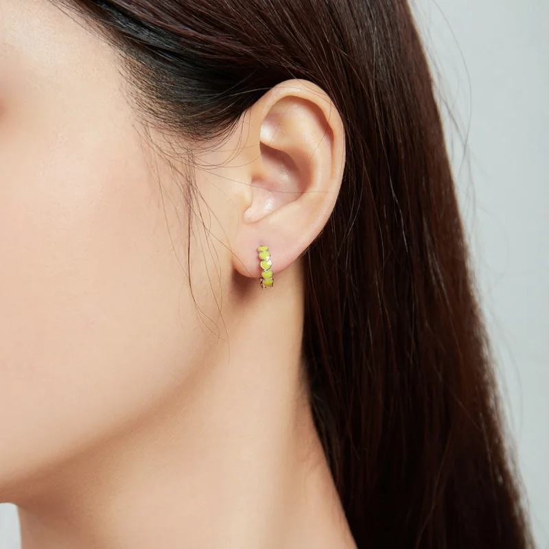 (image for) Pandora Style Silver Hearts Hoop Earrings - SCE1052-YE - View 5