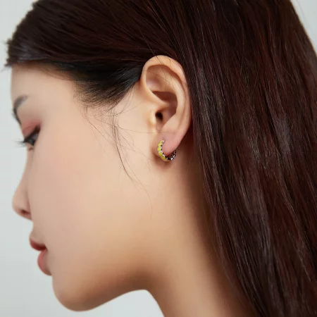 Pandora Style Silver Hearts Hoop Earrings - SCE1052-YE