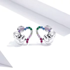 Pandora Style Silver Heart-Shaped Little Sloth Stud Earrings - SCE885 Pandora Style Silver Heart-Shaped Little Sloth Stud Earrings - SCE885