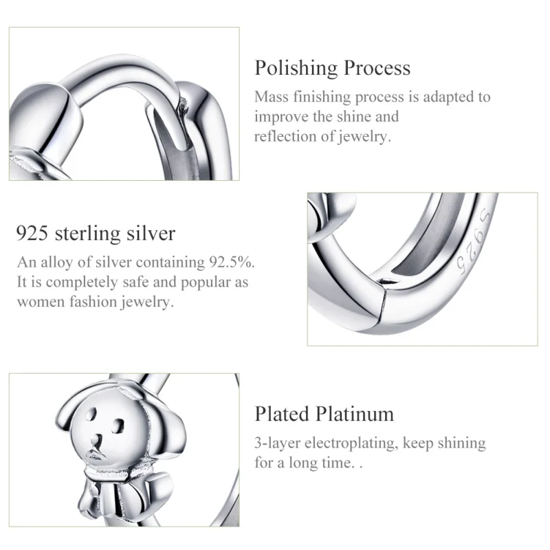 (image for) Pandora Style Silver Honest Puppy Hoop Earrings - SCE662 - View 3