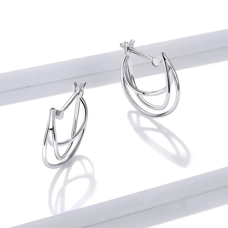 (image for) Pandora Style Silver Intertwined Lines Hoop Earrings - BSE443 - View 4
