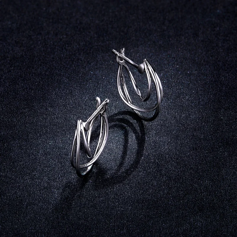 (image for) Pandora Style Silver Intertwined Lines Hoop Earrings - BSE443 - View 5