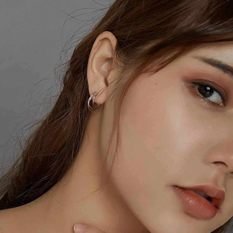 (image for) Pandora Style Silver Intertwined Lines Hoop Earrings - BSE443 - View 6