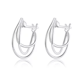 Pandora Style Silver Intertwined Lines Hoop Earrings - BSE443 Pandora Style Silver Intertwined Lines Hoop Earrings - BSE443