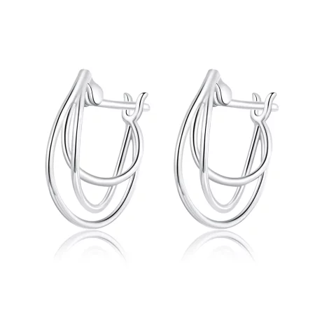 Pandora Style Silver Intertwined Lines Hoop Earrings - BSE443 Pandora Style Silver Intertwined Lines Hoop Earrings - BSE443