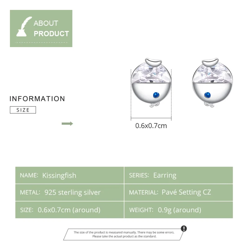 (image for) Pandora Style Silver Kissing Fish Stud Earrings - BSE204 - View 3