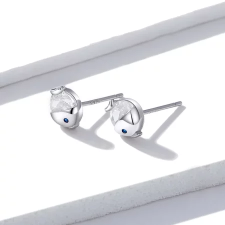 Pandora Style Silver Kissing Fish Stud Earrings - BSE204