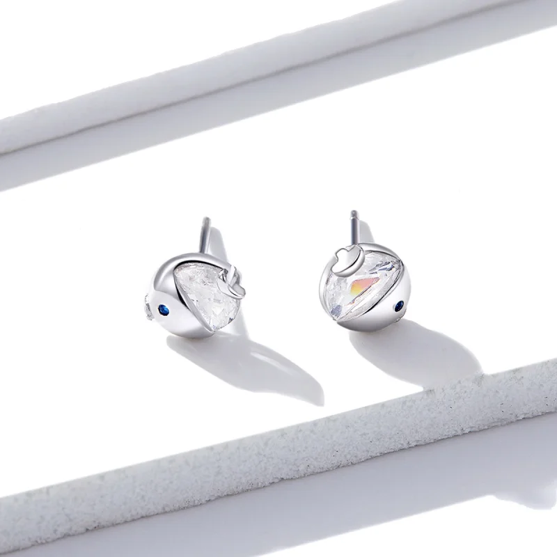 (image for) Pandora Style Silver Kissing Fish Stud Earrings - BSE204 - View 4