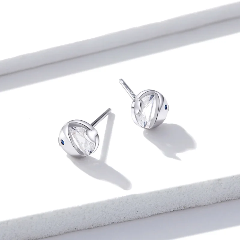 (image for) Pandora Style Silver Kissing Fish Stud Earrings - BSE204 - View 5
