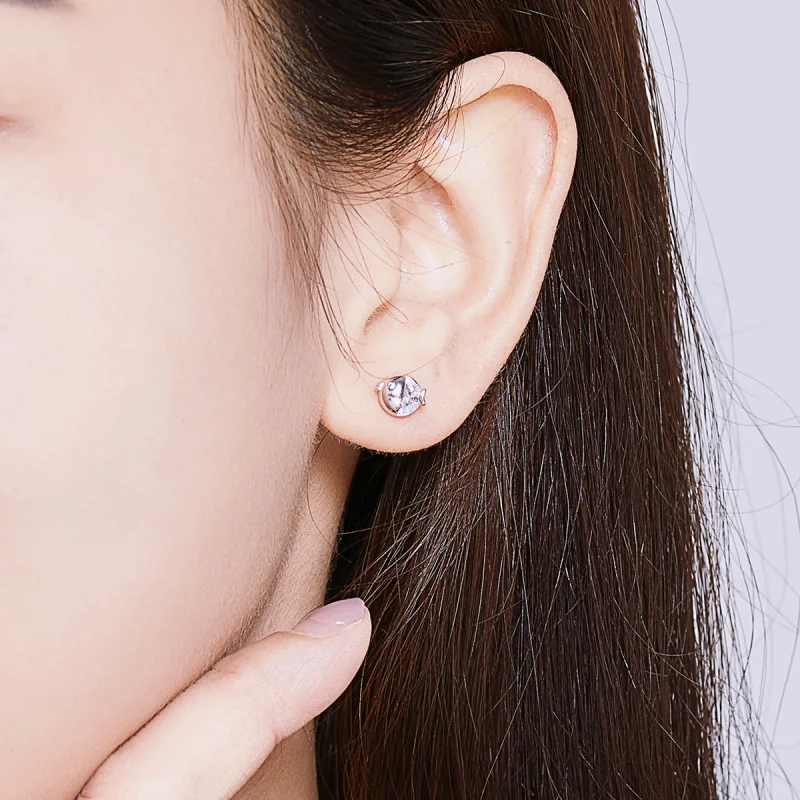 (image for) Pandora Style Silver Kissing Fish Stud Earrings - BSE204 - View 6