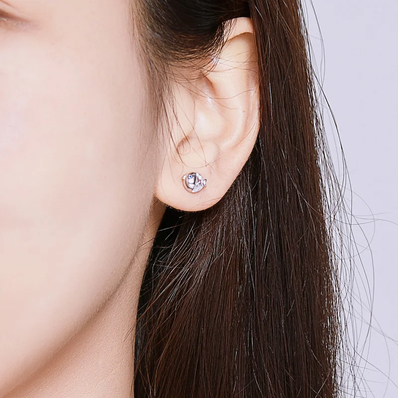 (image for) Pandora Style Silver Kissing Fish Stud Earrings - BSE204 - View 8