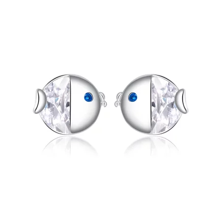 Pandora Style Silver Kissing Fish Stud Earrings - BSE204