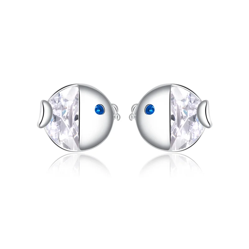 (image for) Pandora Style Silver Kissing Fish Stud Earrings - BSE204 - Product Image