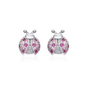 Pandora Style Silver Ladybug Stud Earrings - SCE715