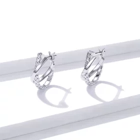 Pandora Style Silver Leather Texture Hoop Earrings - BSE440 Pandora Style Silver Leather Texture Hoop Earrings - BSE440