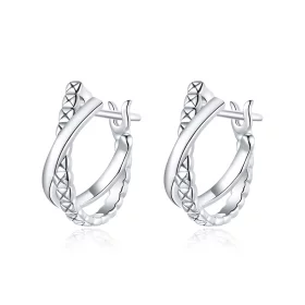 Pandora Style Silver Leather Texture Hoop Earrings - BSE440 Pandora Style Silver Leather Texture Hoop Earrings - BSE440