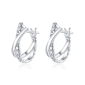 (image for) Pandora Style Silver Leather Texture Hoop Earrings - BSE440