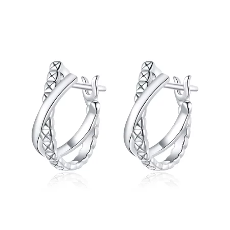 Pandora Style Silver Leather Texture Hoop Earrings - BSE440 Pandora Style Silver Leather Texture Hoop Earrings - BSE440