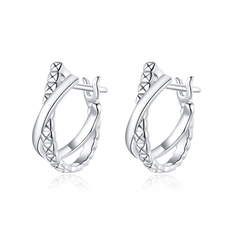 (image for) Pandora Style Silver Leather Texture Hoop Earrings - BSE440 - Product Image