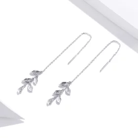 Pandora Style Silver Leaves Dangle Earrings - SCE987 Pandora Style Silver Leaves Dangle Earrings - SCE987
