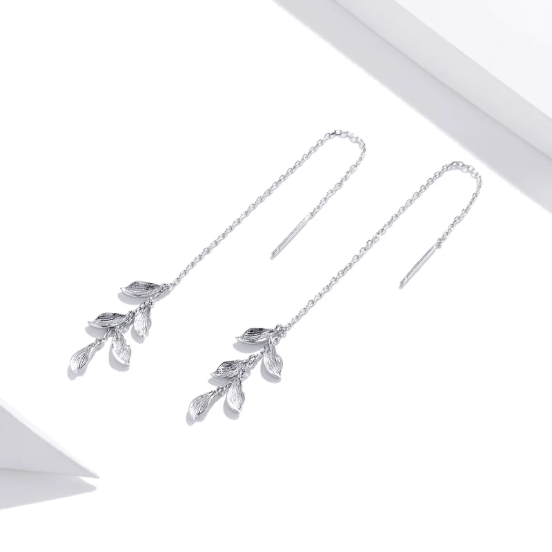(image for) Pandora Style Silver Leaves Dangle Earrings - SCE987 - View 2