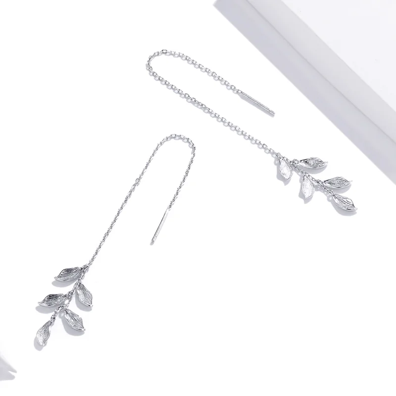 (image for) Pandora Style Silver Leaves Dangle Earrings - SCE987 - View 4