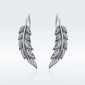 Pandora Style Silver Leaves Enamoured Hanging Earrings - SCE215 Pandora Style Silver Leaves Enamoured Hanging Earrings - SCE215