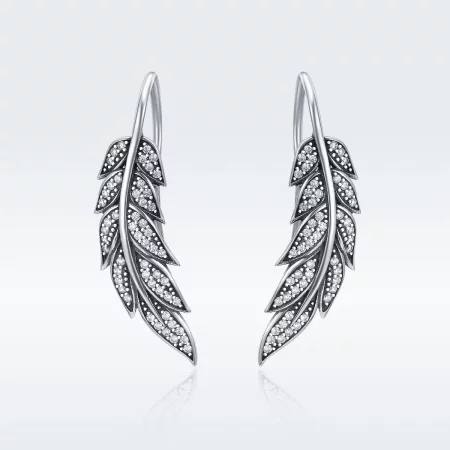 Pandora Style Silver Leaves Enamoured Hanging Earrings - SCE215