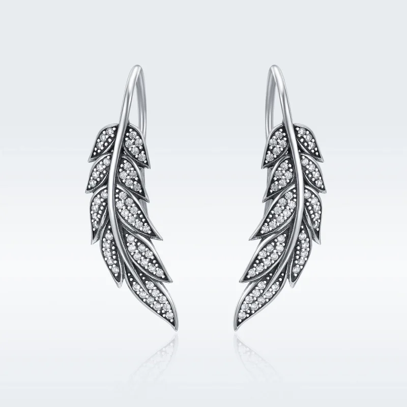 (image for) Pandora Style Silver Leaves Enamoured Hanging Earrings - SCE215 - View 2
