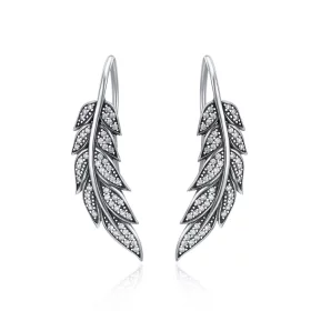 Pandora Style Silver Leaves Enamoured Hanging Earrings - SCE215 Pandora Style Silver Leaves Enamoured Hanging Earrings - SCE215
