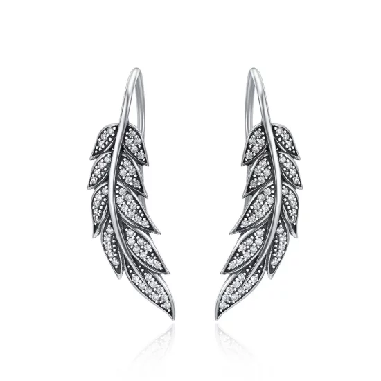 Pandora Style Silver Leaves Enamoured Hanging Earrings - SCE215