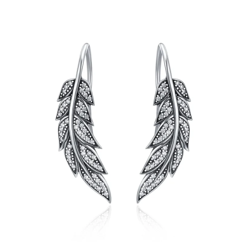 (image for) Pandora Style Silver Leaves Enamoured Hanging Earrings - SCE215 - Product Image