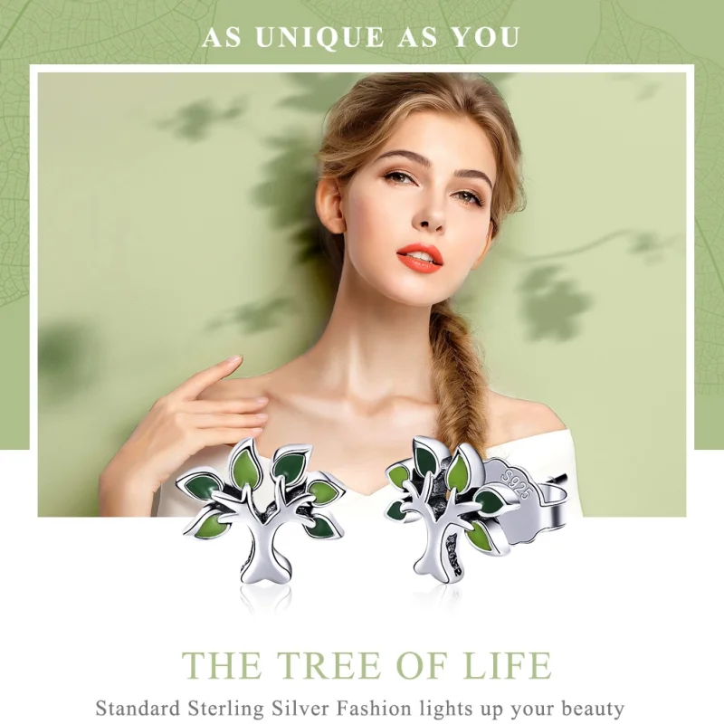 (image for) Pandora Style Silver Life Tree Stud Earrings - SCE409 - View 2