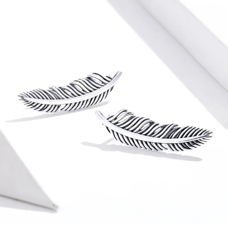 (image for) Pandora Style Silver Light As A Feather Stud Earrings - SCE865 - View 3