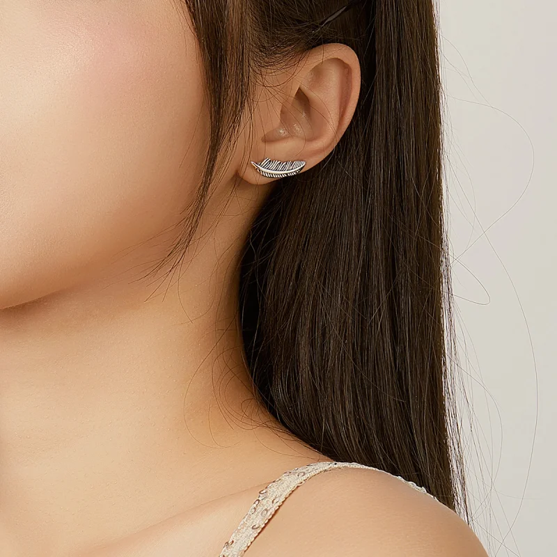 (image for) Pandora Style Silver Light As A Feather Stud Earrings - SCE865 - View 6