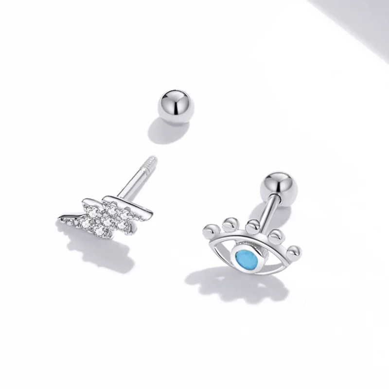 (image for) Pandora Style Silver Lightning Eye Stud Earrings - SCE1007 - View 2