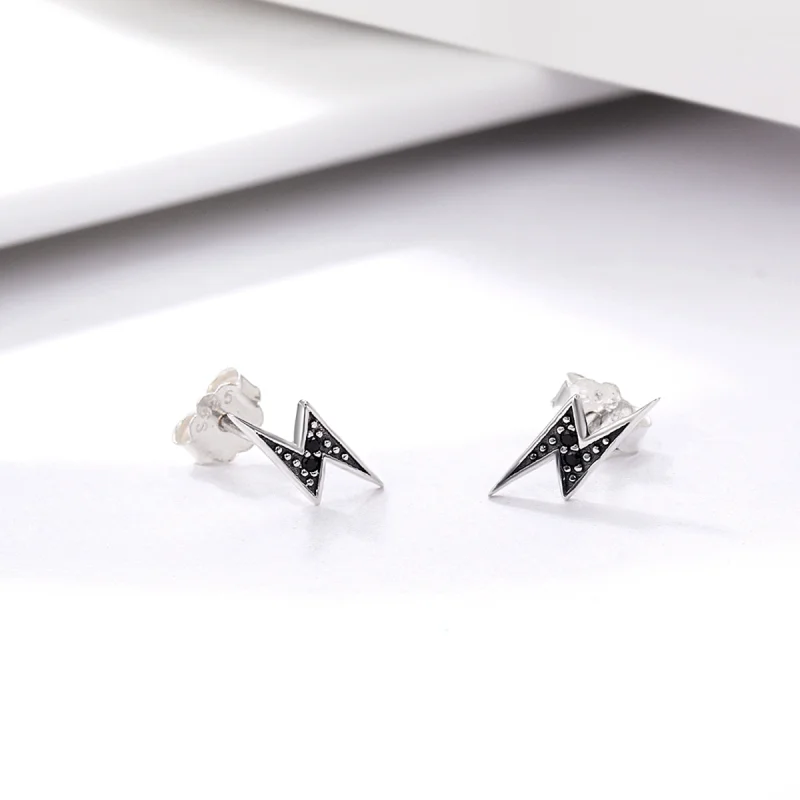 (image for) Pandora Style Silver Lightning Stud Earrings - SCE156 - View 4