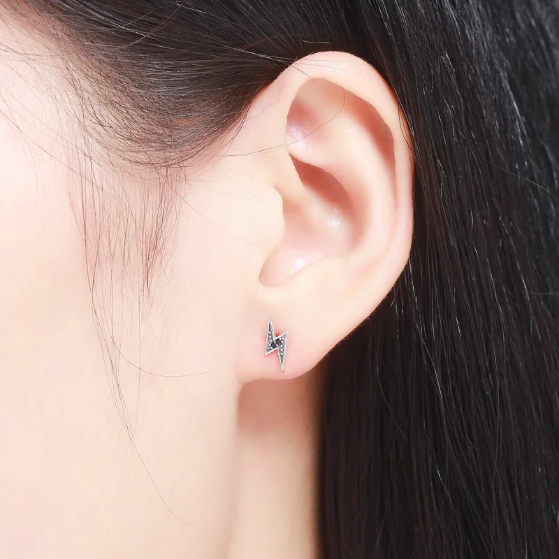 (image for) Pandora Style Silver Lightning Stud Earrings - SCE156 - View 6