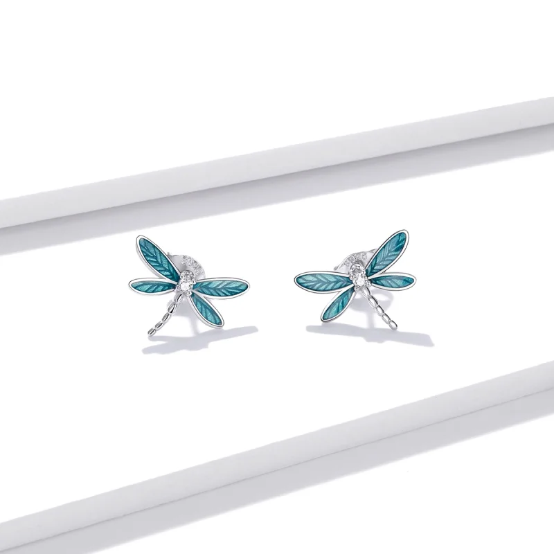 (image for) Pandora Style Silver Little Dragonfly Stud Earrings - BSE455 - View 2