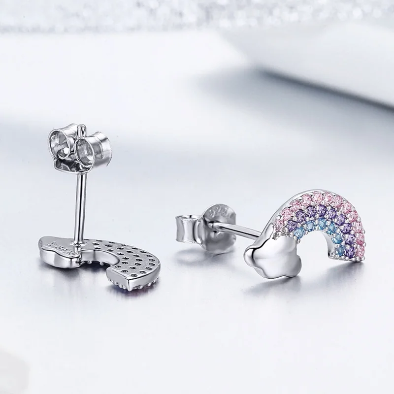 (image for) Pandora Style Silver Little Rainbow Stud Earrings - SCE578 - View 4