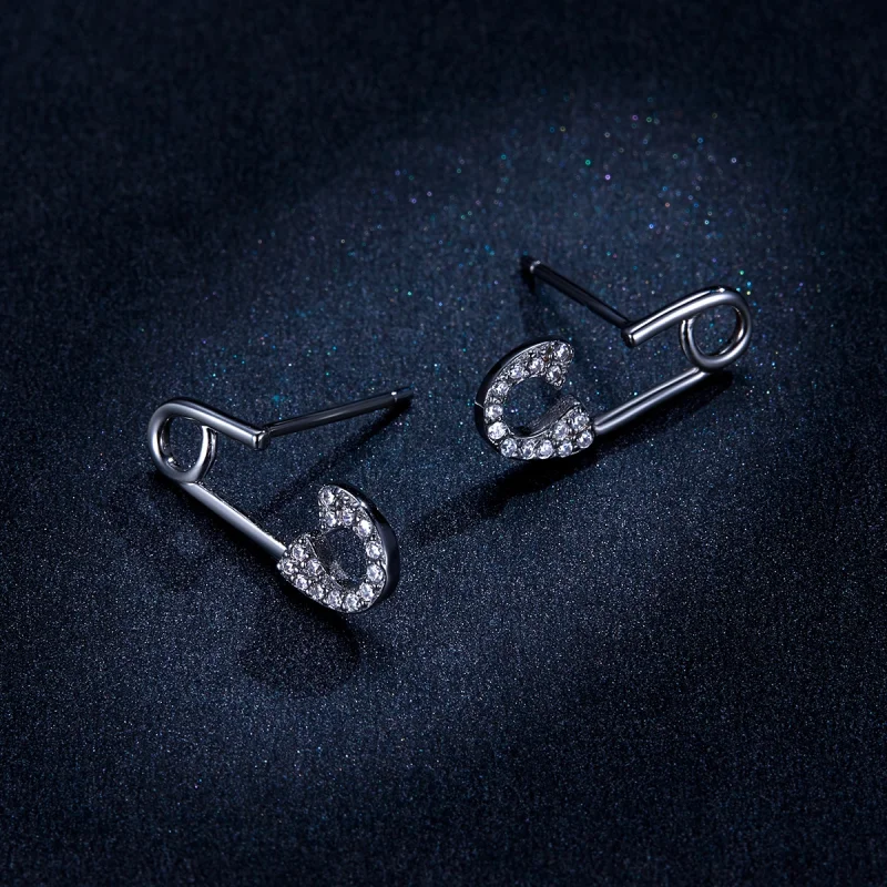(image for) Pandora Style Silver Love safety pin Stud Earrings - BSE284 - View 6