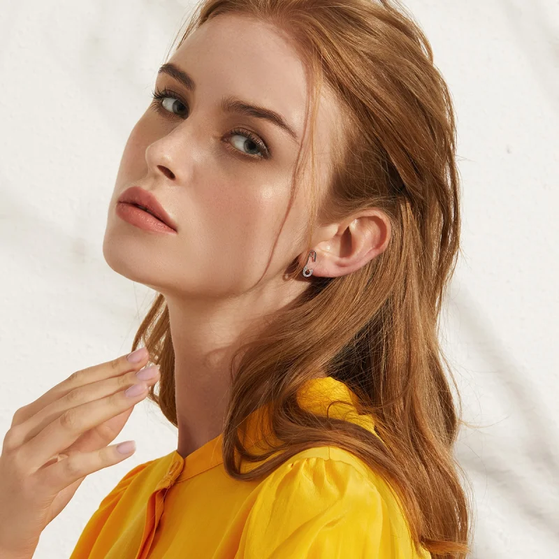 (image for) Pandora Style Silver Love safety pin Stud Earrings - BSE284 - View 7