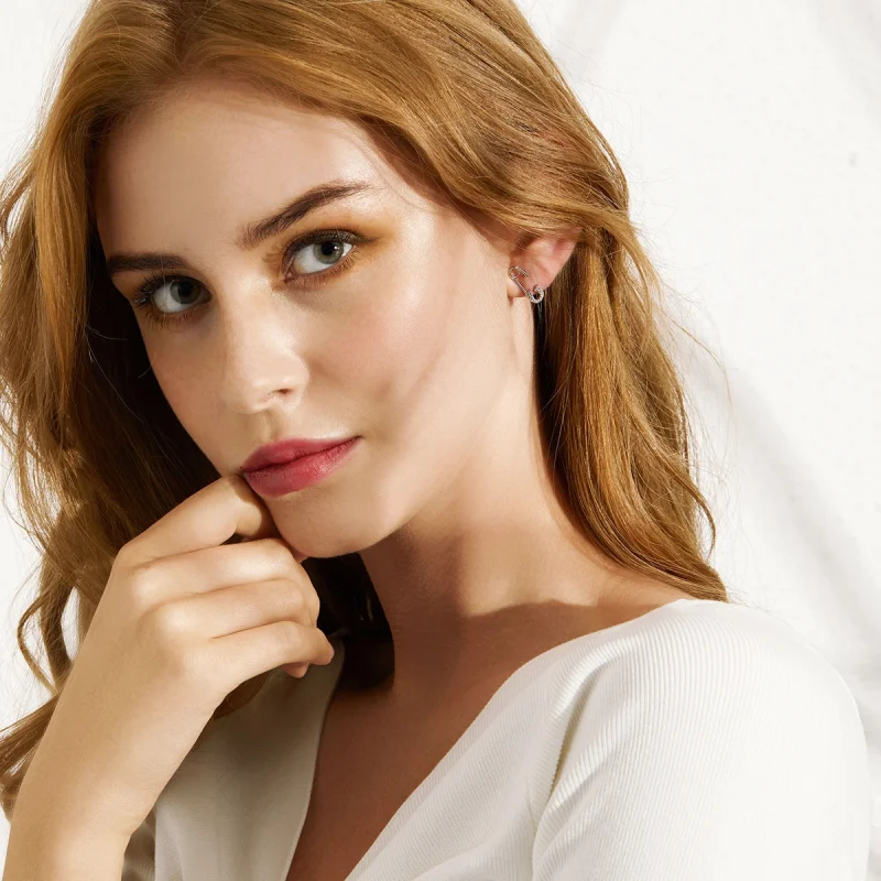 (image for) Pandora Style Silver Love safety pin Stud Earrings - BSE284 - View 11